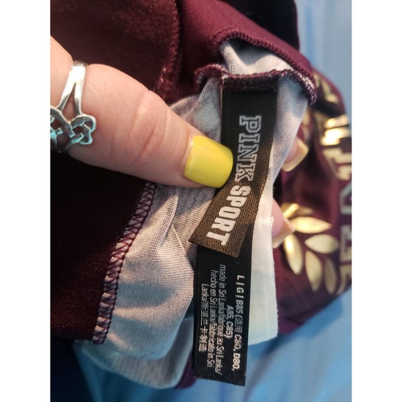 PINK Maroon with plaid and gold logo size Large Sports Bra - Picture 3 of 3